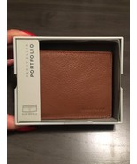 NIB Perry Ellis Portfolio Tan Premium Pebbled Leather Slim Bifold Wallet... - $32.99