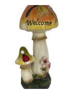 Mushroom Toadstool Welcome Garden Statue 12&quot; w Ladybug and Dragonfly Acc... - $34.64