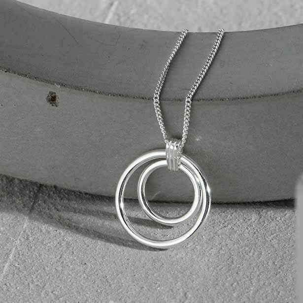 Double Circle Rings Pendant 925 Silver/Golden Simple Womens Necklace 16/17/18