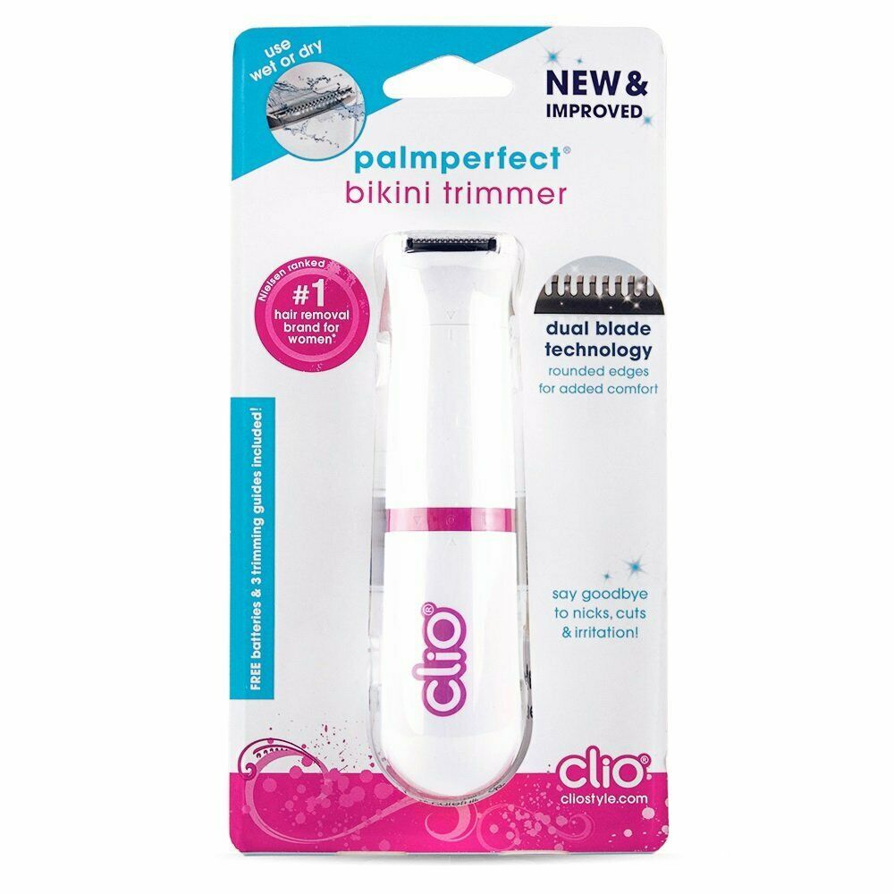 Clio Designs Palmperfect Bikini Trimmer Dual Blade Wet Dry 3 Guides Battery Oper Women's Shavers