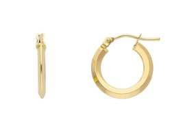 18K YELLOW GOLD CIRCLE EARRINGS DIAMETER 10 MM WITH RHOMBUS TUBE, MADE IN ITALY image 1