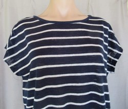 Sigrid Olsen top 100% linen S navy white stripe keyhole sleeveless ...