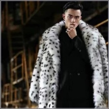 Furry Long Sleeve Wide Collar White Black Spotted Faux Leopard Long Coat Jacket  image 3