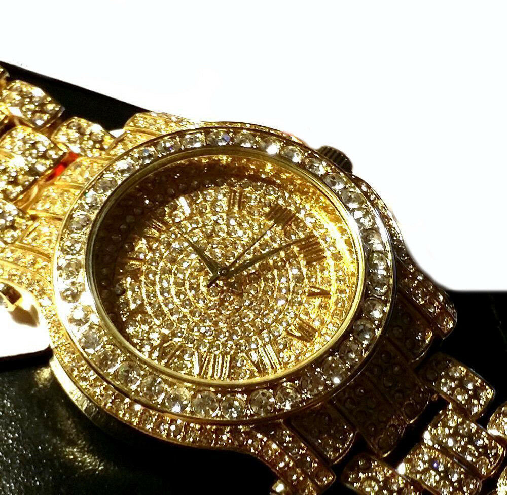 Men's Gold Plated Luxury Migos Rapper's Metal Band Dress Clubbing Watch ...