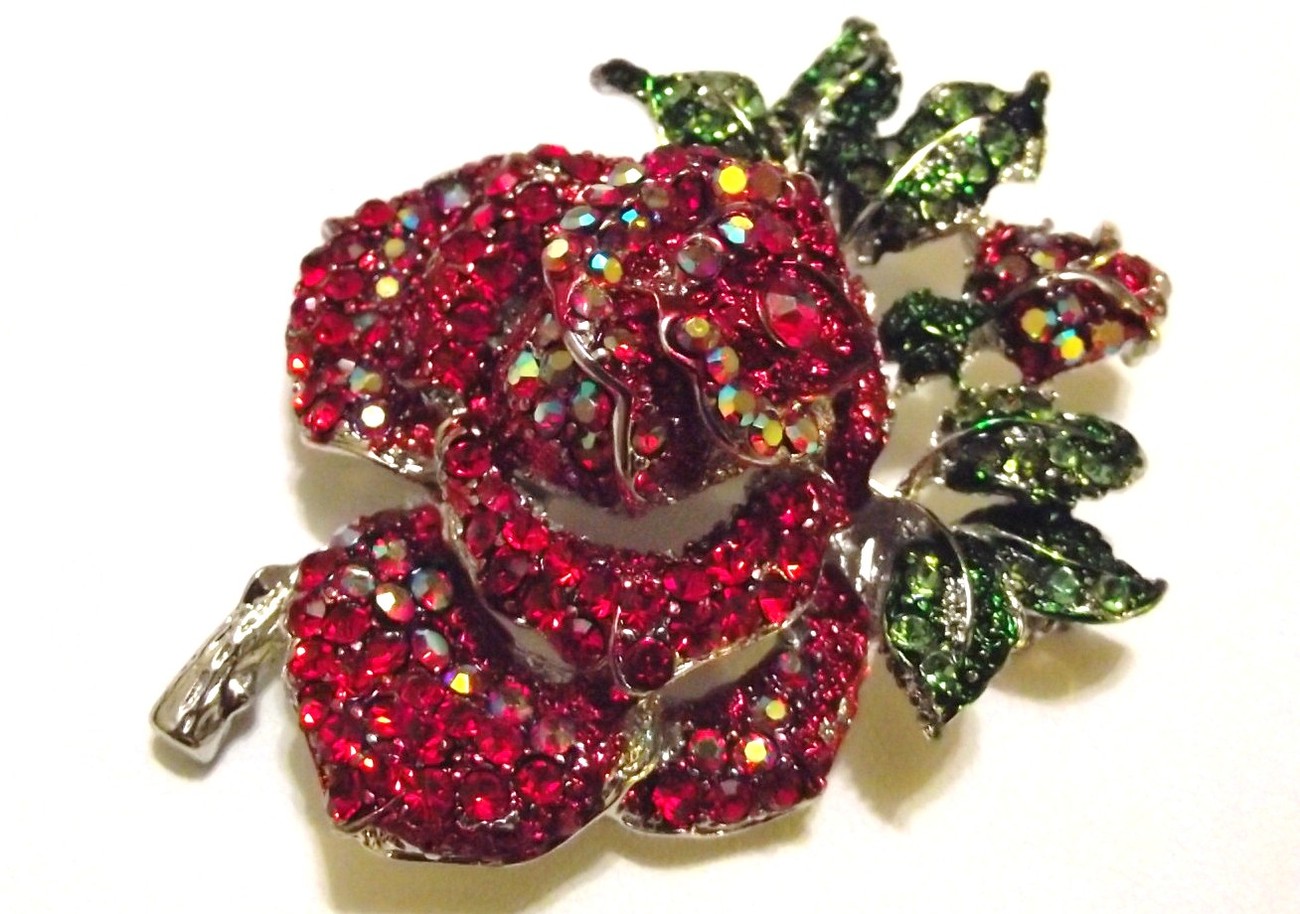 Red Swarovski Crystal Mini Rose Brooch Pin - Pins & Brooches