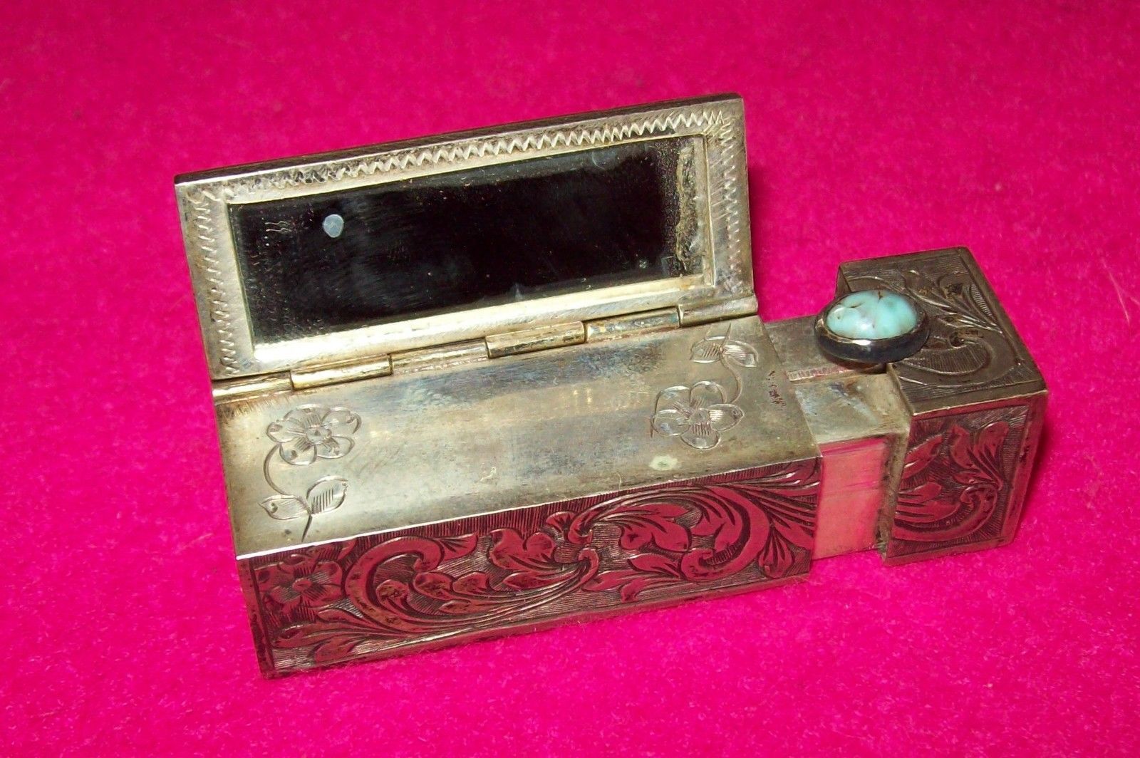 Vintage Antique Silver 800 Italy Lipstick Holder Compact with Mirror