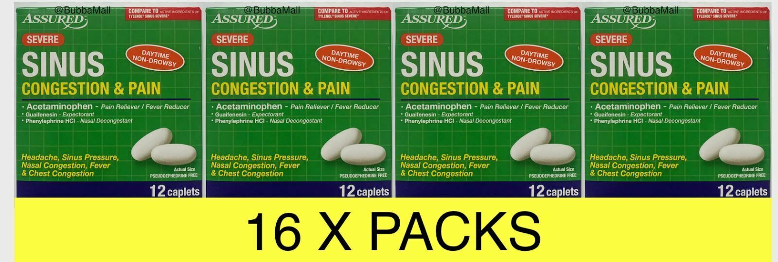 16 Pack Assured Severe Sinus Congestion & Pain Daytime Formula (192 ct Total) - $39.99