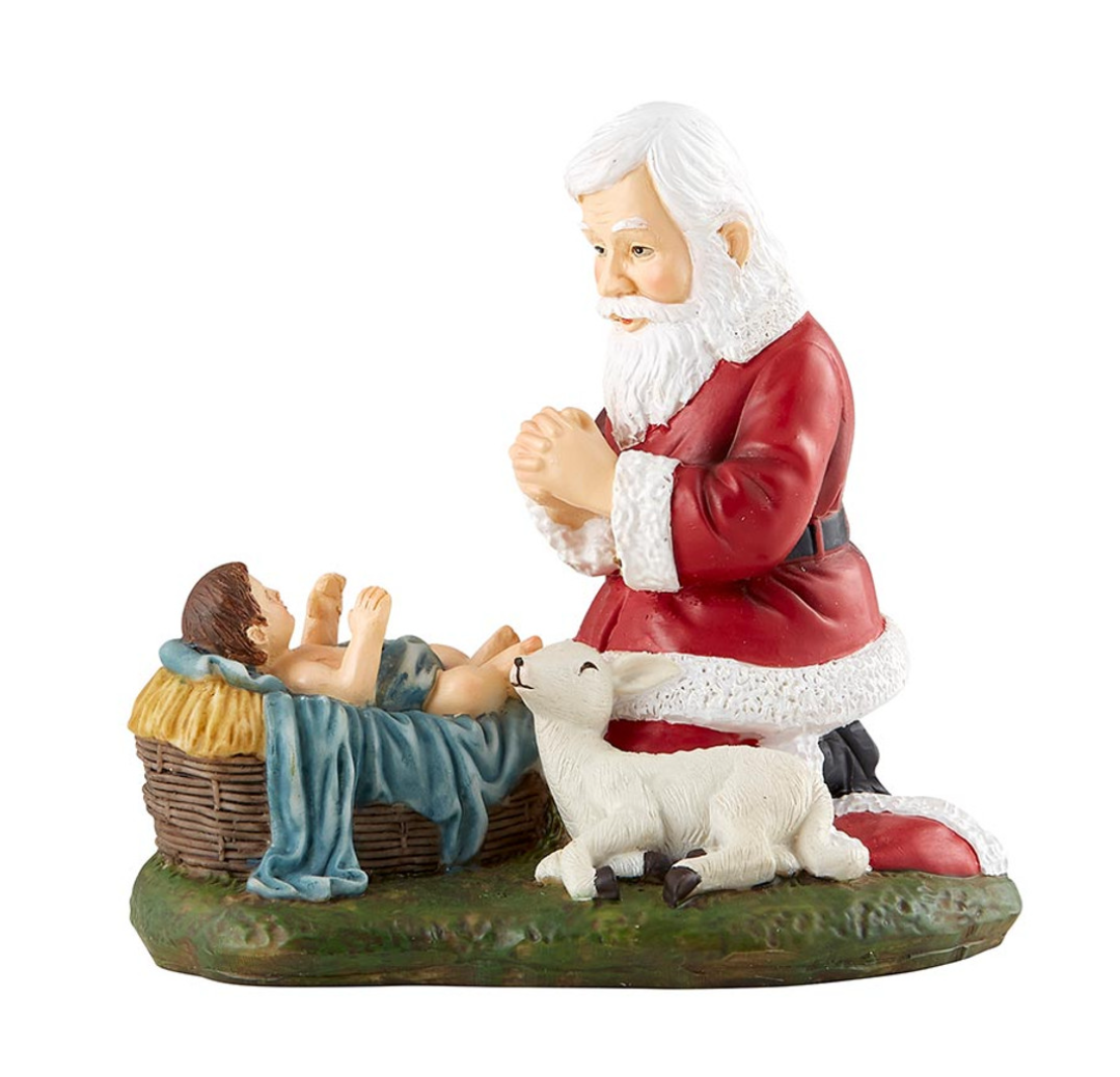 5" Adoring Kneeling Santa Baby Jesus Nativity Figurine Christmas Statue