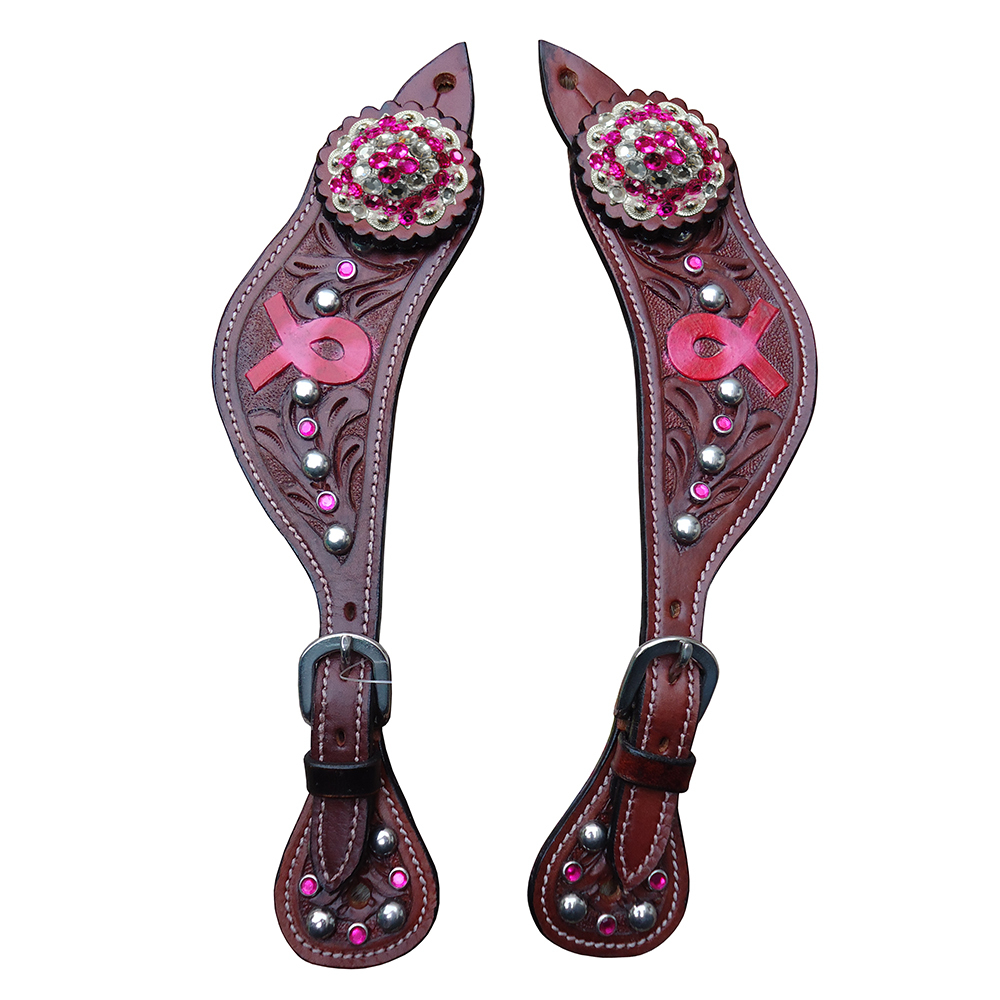 HILASON WESTERN LADIES HORSE SPUR STRAPS BROWN LEATHER RED BREAST