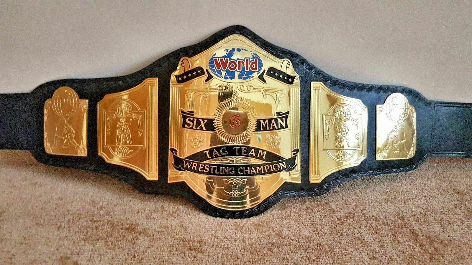 World 6 six Man TAG TEAM Wrestling Championship Belt.Adult Size. (2mm ...