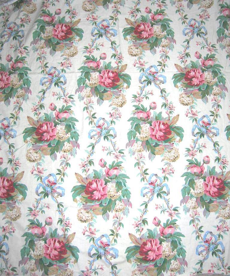 Vintage Barkcloth Era Fabric Cottage Roses Shabby Chic - Fabric
