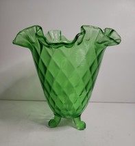 Fenton Springtime Diamond Optic 3 Footed Green Vase - $49.00