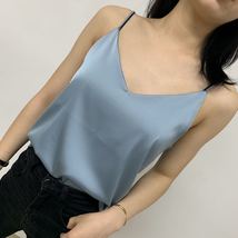 Pale Blue V-Neck Sleeveless Ladies Chiffon Tank Top Wedding Bridesmaid Tanks Top image 3