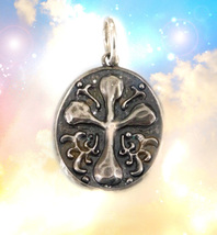 Haunted Cross Necklace 20 Golden Wealth Priestess Blessings Collect Magick - $133.51