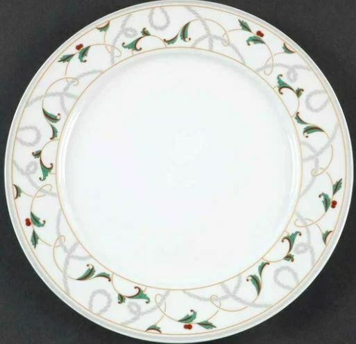 Primary image for Dinner Plate Vintage Holly by MONTGOMERY WARD Silver Gold Red Green