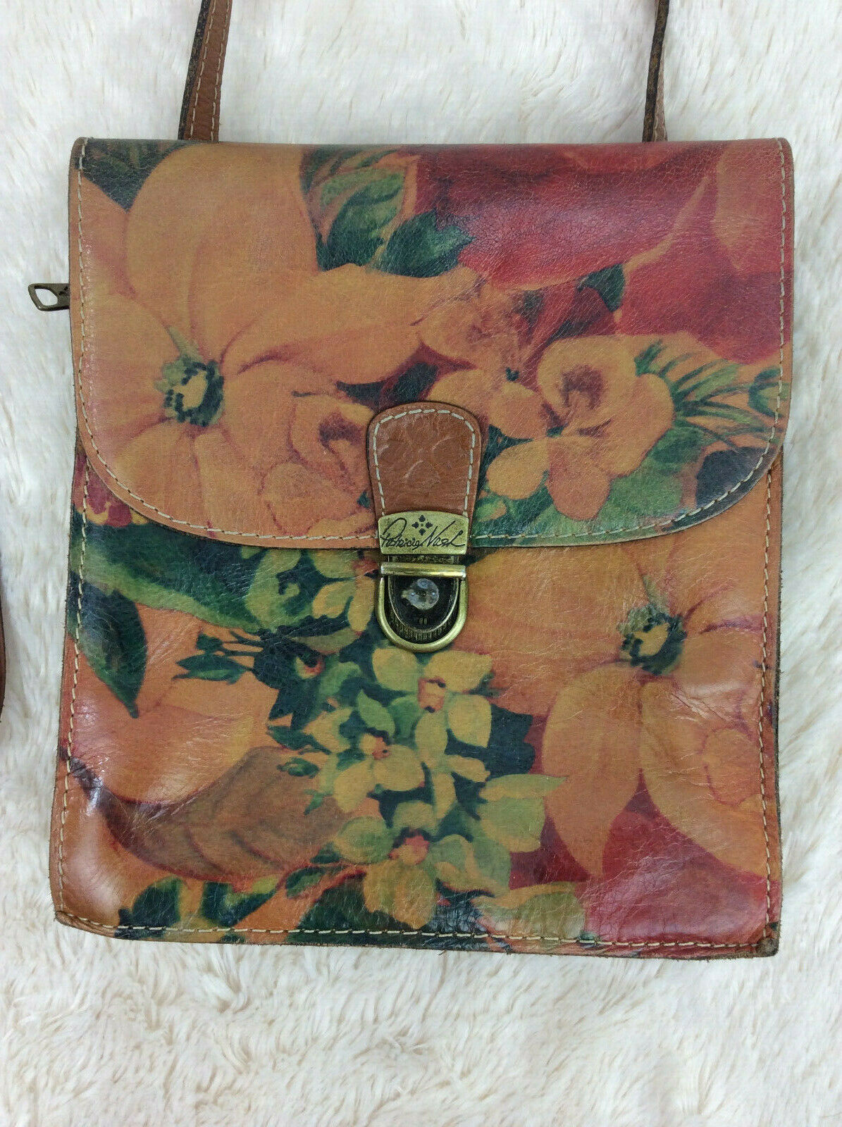 Patricia Nash Purse Floral Cross Body Brown Leather Snap Closure Needs ...