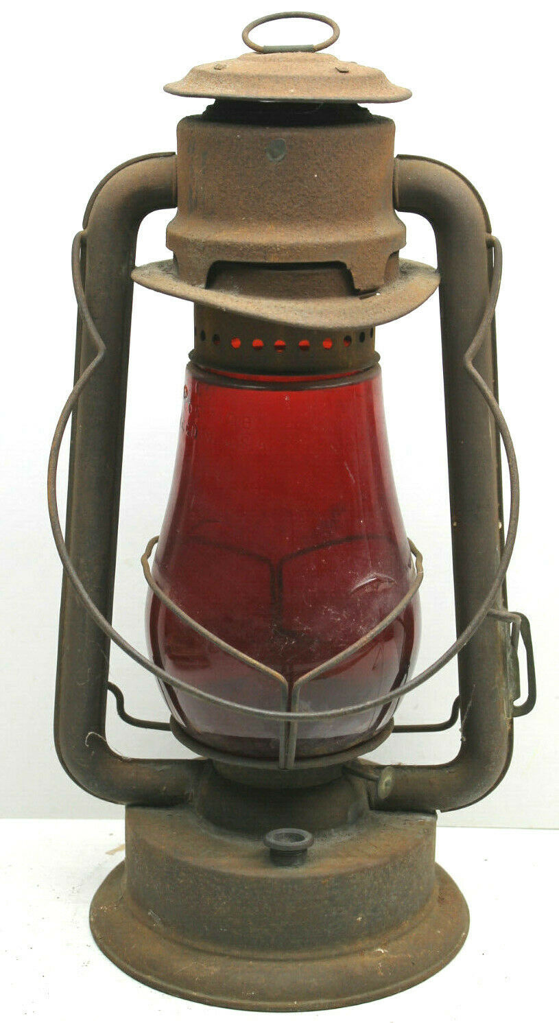 Antique C.T. Ham Mfg. Co. Kerosene Lantern Red Globe 14" Tall Rochester