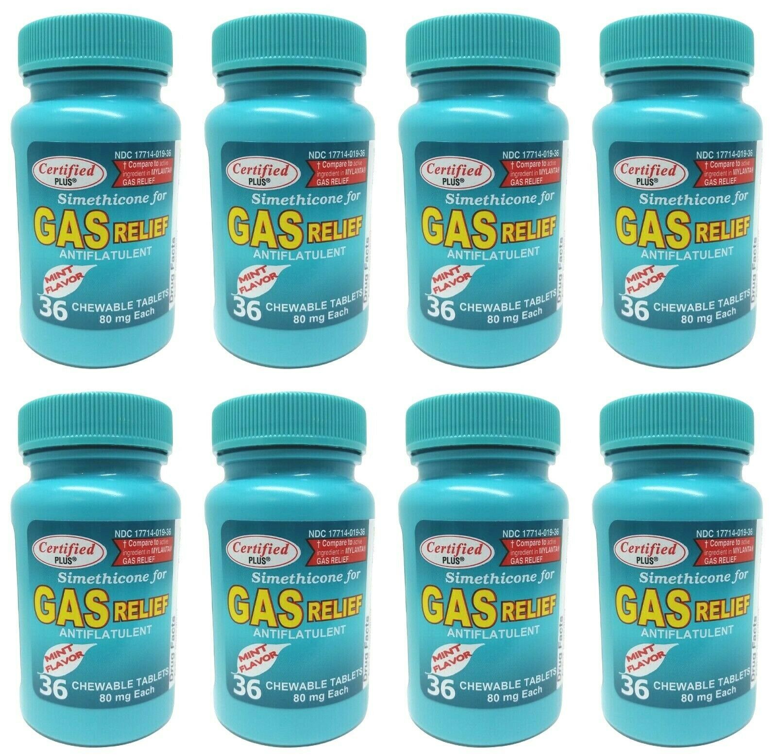 8PK Simethicone Gas Relief Chewable Tablets 80mg AntiGas Bloating 36CT SEALED Digestion & Nausea