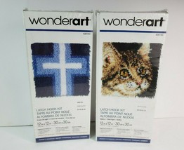 Lot of 2 Wonderart Latch Hooking Hook Kits 12 x 12 Beginner - Cat &amp; Cros... - $19.79