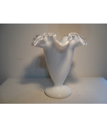 Fenton milk glass silver crest double crimped ruffled edge trumpet vase. - $20.00