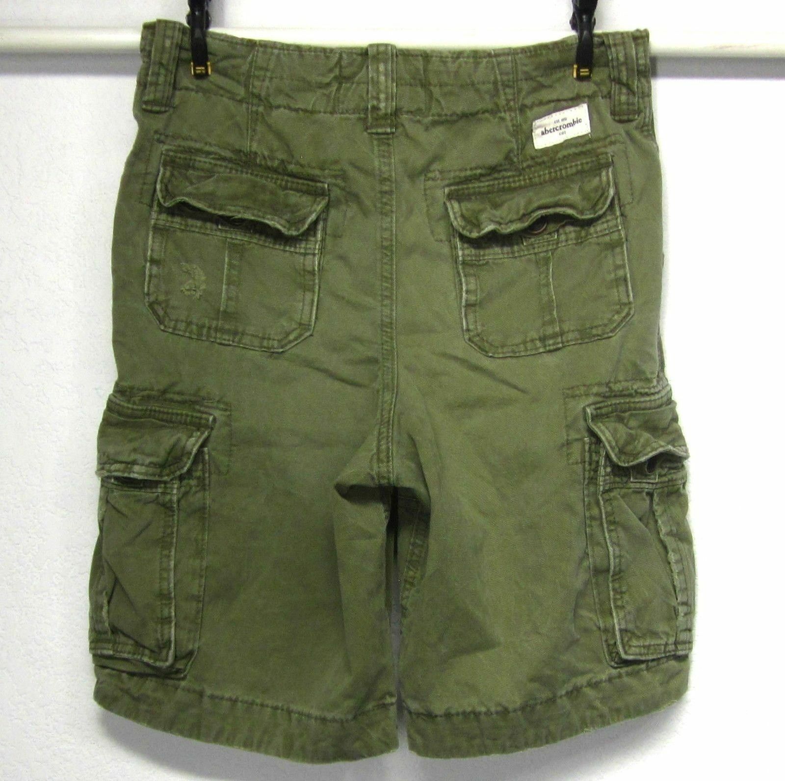 ABERCROMBIE KIDS Green Cargo Shorts sz (16) W30 Cotton Button Fly MOOSE