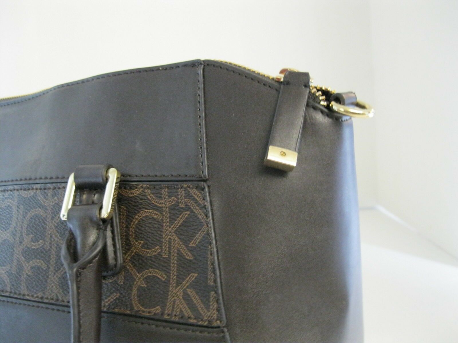 Calvin Klein NWD Brown Monogram Colorblock Satchel Hand Bag Zip Close X - Women&#39;s Bags & Handbags