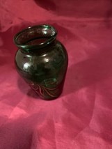 Vintage Anchor Hocking Emerald Green Gold Gilded Mini Vase - $4.95