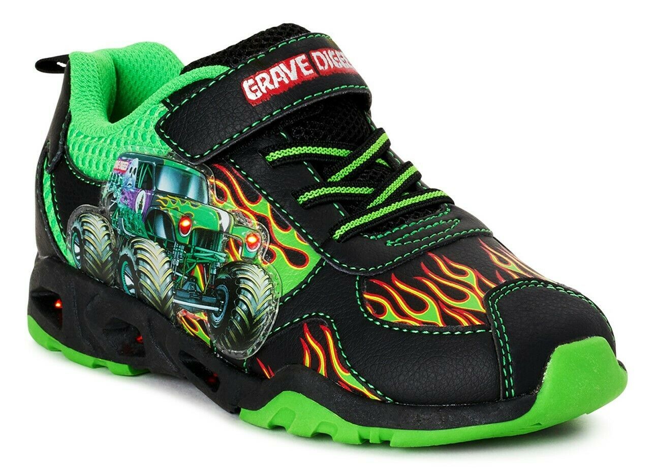 MONSTER JAM GRAVE DIGGER Light-Up Sneakers Athletic Shoes Toddler's 9 - Youth 1