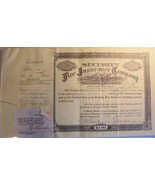 1934 Security Fire Insurance Stock Certificate - Very Rare Vintage Scrip... - $89.95