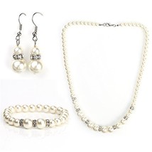 Timeless Faux Pearl & Crystal Set, Necklace, Earrings & Bracelet - $31.99