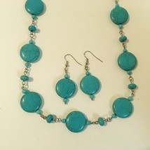 Howlite Necklace Earrings Set Turquoise Blue Beaded Handmade Silver Meta... - $85.00