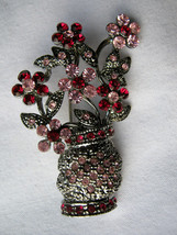 Silver colour crystal rose flower bouquet brooch 1.75" long - $20.97