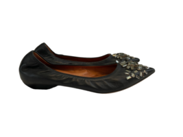 Women Black Lanvin Studded Rhinestone Leather Flat Shoe Sz 39 9 image 4