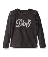 DKNY Girls&#39; Fashion Long Sleeve T-Shirt Love Dark Charcoal Heather Size 6X - $8.90