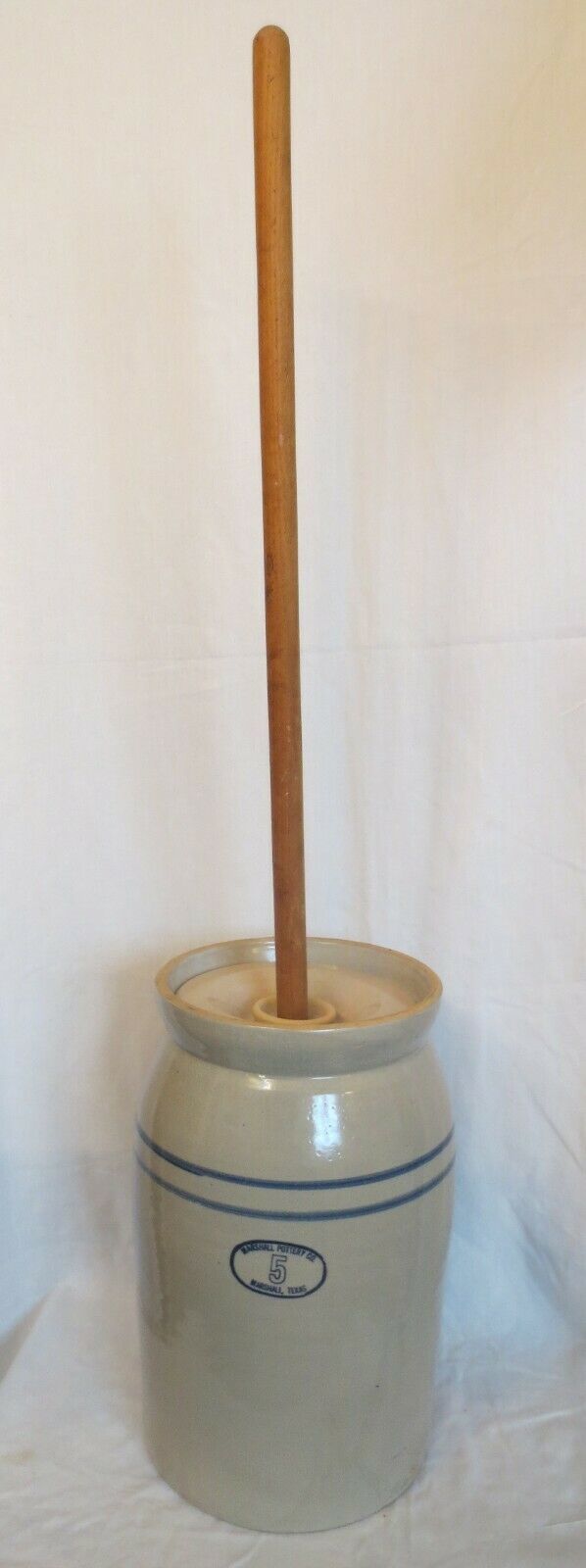 Antique Marshall Pottery Gallon Pottery Butter Churn With Dasher And Lid Kitchen Home