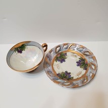 Rare Vintage Teacup and Saucer, Nasco Del Coronado, Japan, Gold Luster Grapes image 4