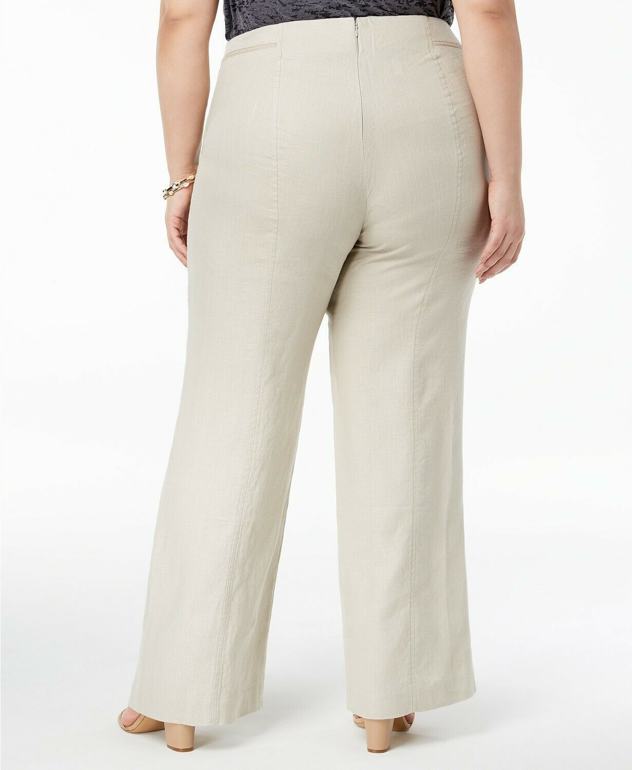 INC White 100% Linen High Rise Wide Leg Pull-On Pants w/Back Zipper NWT ...