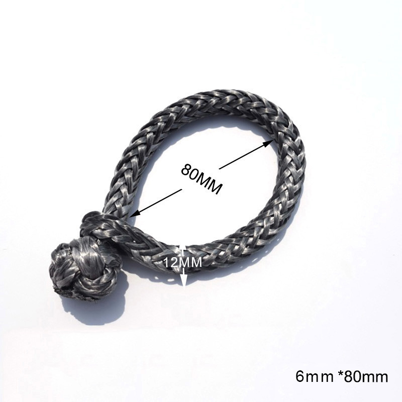 Car Grey 6mm*80mm Synthetic Rope Shackle,Soft Shackles for Yacht,Winch