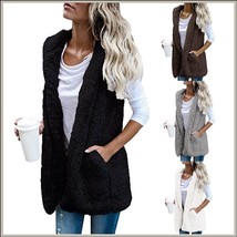 Soft Fleece Sherpa Sleeveless Hoodie Vest Front Zip Up In Four Colors