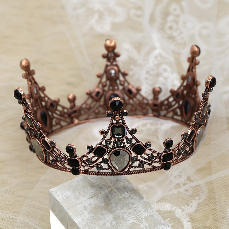 Women Baroque Rhinestones Black Bride Wedding Crowns Bridal Hair Accessories Shi
