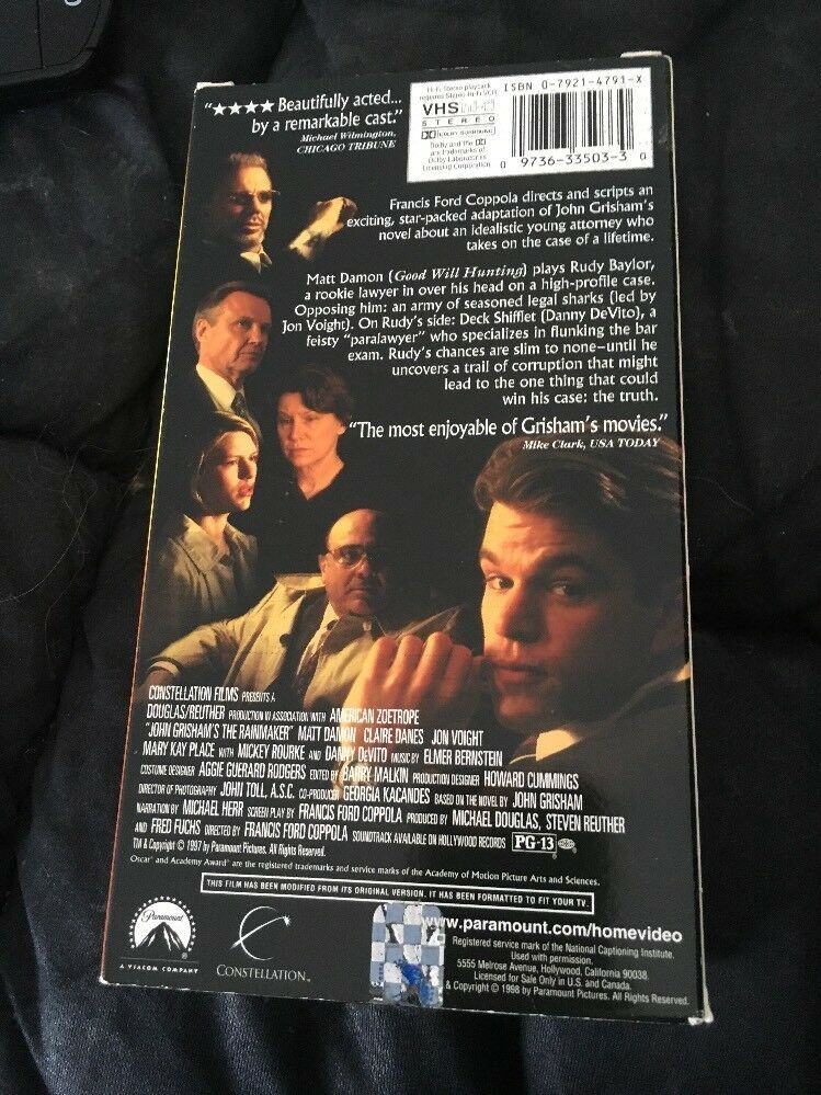 The Rainmaker (vhs, 1998) Matt Damon, Danny Devito - Vhs Tapes