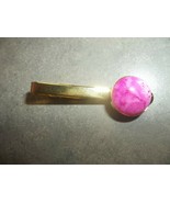 Jewelry tie tack pin dyed pink agate cabs hand set gold color brass setting - $11.39
