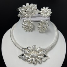 Silver Plated Jewelry Set for Weddings Women Luxury Flower Pendant African Party - $56.37