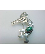 NAVAJO HANDCRAFTED KOKPELLI BROOCH PENDANT with Genuine MALACHITE in Ste... - £54.91 GBP