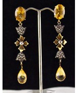 YELLOW CITRINE CUT DROP GEMSTONE DIAMOND 18K GOLD 925 SILVER VICTORIAN - $399.00