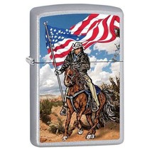 Zippo Lighter - Cowboy on Horse w/ Flag Satin Chrome - 853454 - $24.91