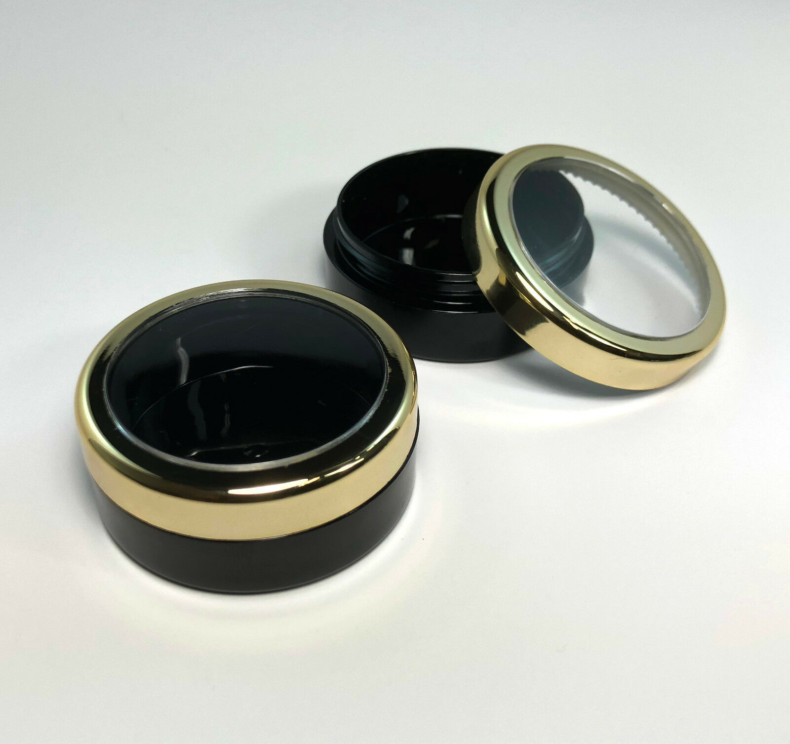 20 Cosmetic Jars Black Makeup Containers Gold Trim Acrylic Lid 20 Gram ...