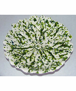 Vintage Art Pottery Green Flecked Leaf Shape Bowl - $14.95