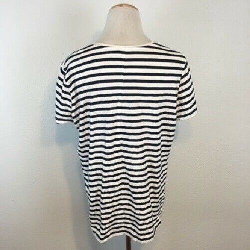 Zara Women's Black & White Striped VNeck Tee Shirt Size XL Extra Large