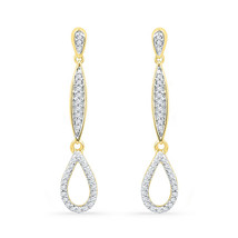 10k Yellow Gold Womens Round Diamond Slender Teardrop Dangle Earrings 1/5 Cttw - $299.00